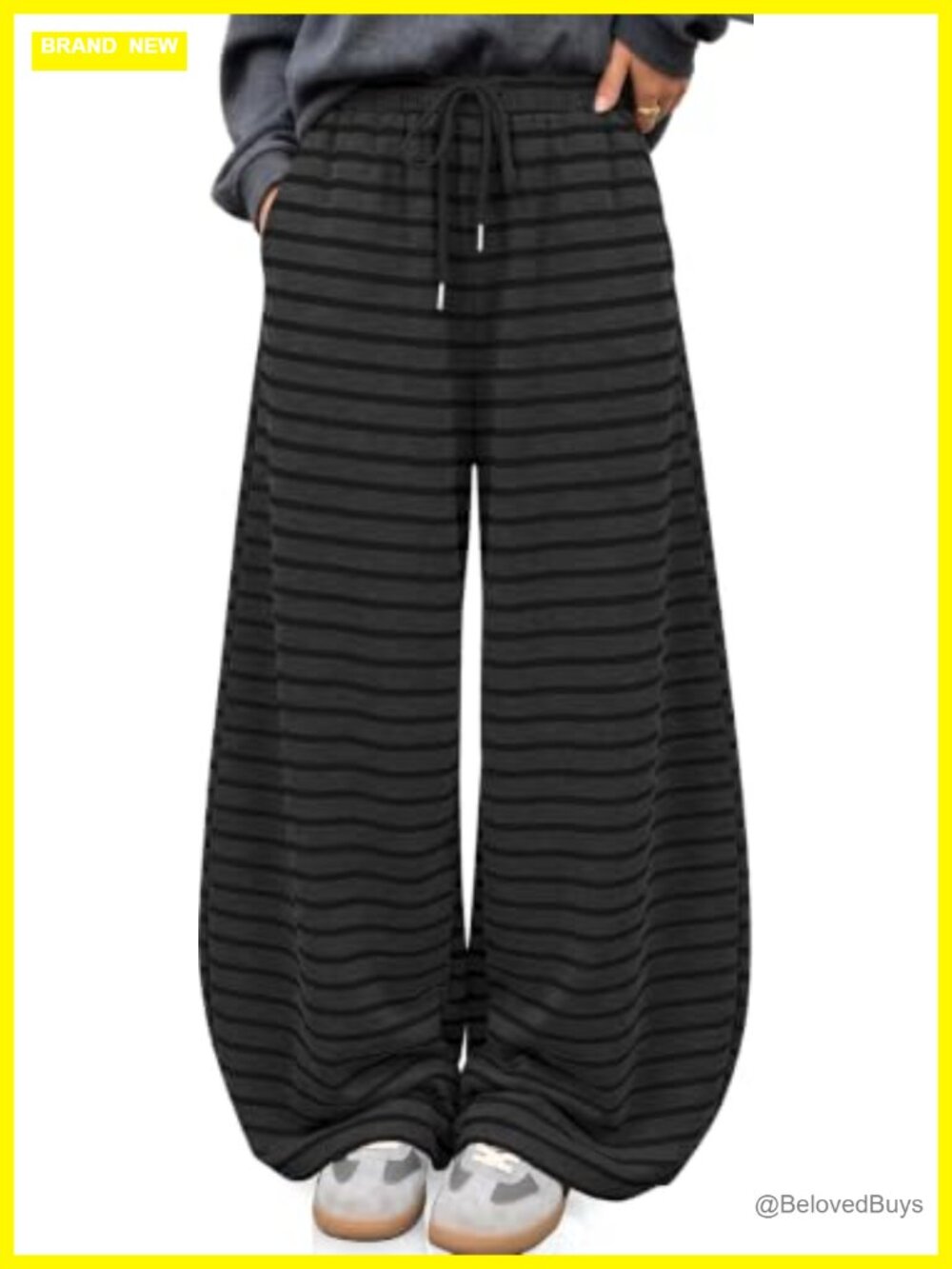 Women's Striped Barrel Wide Leg Lounge Pants High Rise Drawstring Palazzo